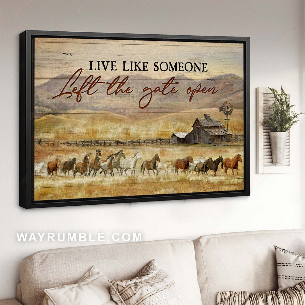 Meadow, Running horses, Rustic farm, Live like someone left the gate open - Jesus Landscape Canvas Prints, Home Decor Wall Art
