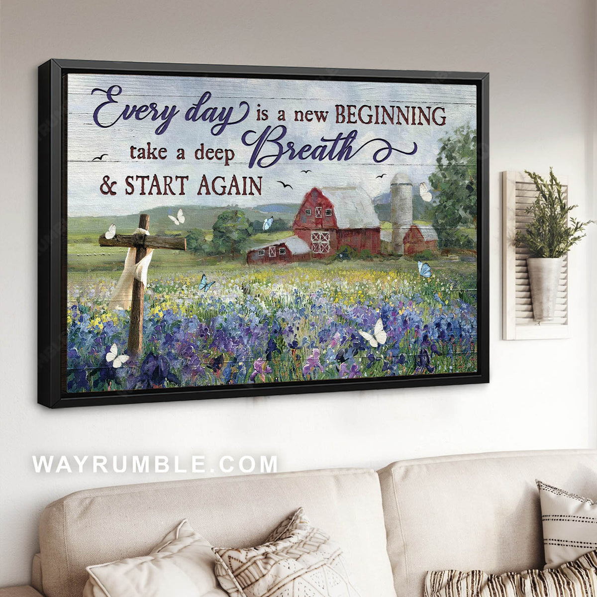 Wonderful flower garden, Awesome cross, Every day is a new beginning - Jesus Landscape Canvas Prints, Christian Wall Art