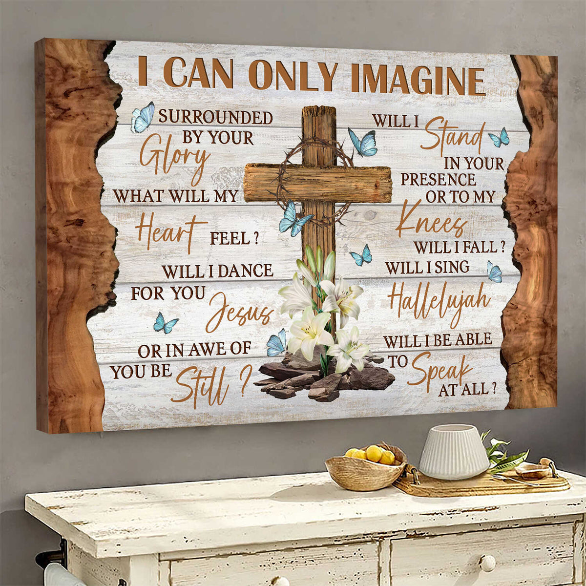 Jesus, Cross, Lilies, Butterflies - I can only imagine Landscape Canvas Prints, Wall Art