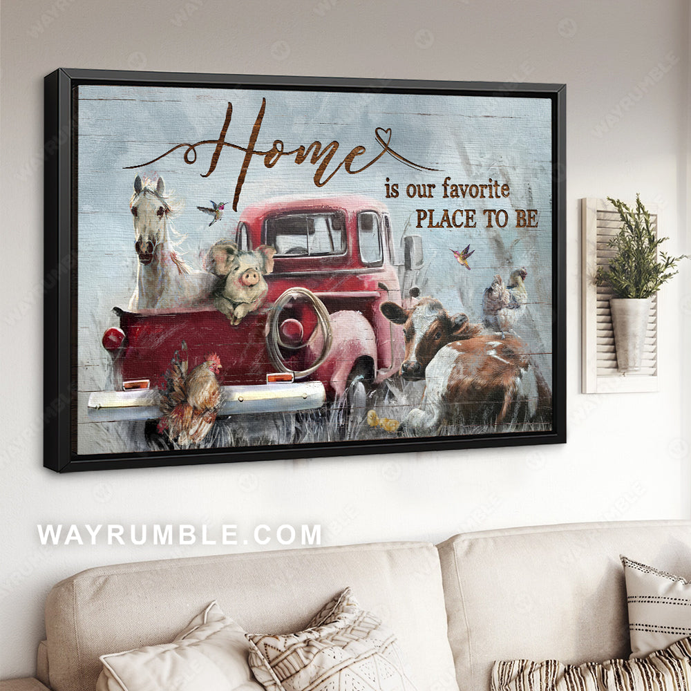 Farm animals, Red truck, Lovely livestock, Home is our favorite place to be - Jesus Landscape Canvas Prints, Home Decor Wall Art