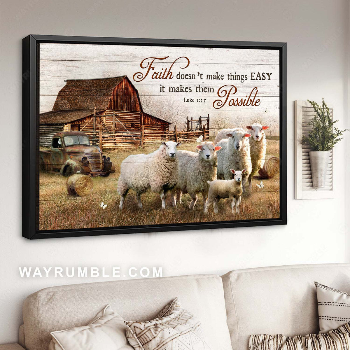 Cute sheeps, Farm animal, Rustic farmhouse, Faith doesn&#39;t make things easy - Jesus Landscape Canvas Prints, Home Decor Wall Art