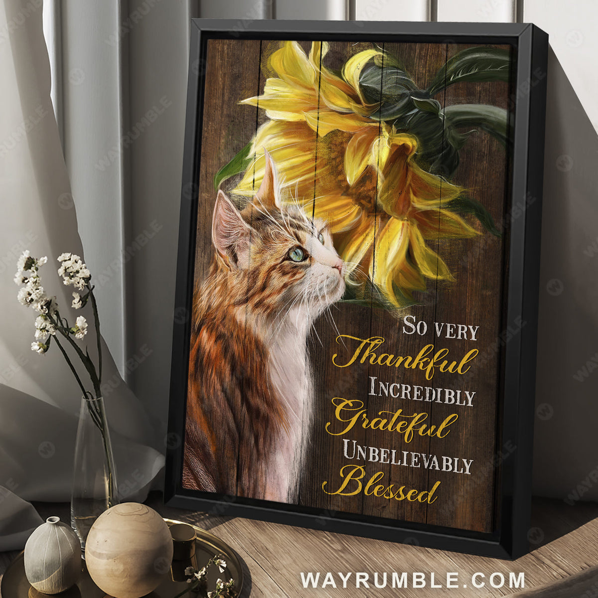 Cute cat, Shining sunflower, So very thankful, incredibly grateful, unbelievably blessed - Jesus Portrait Canvas Prints, Christian Wall Art