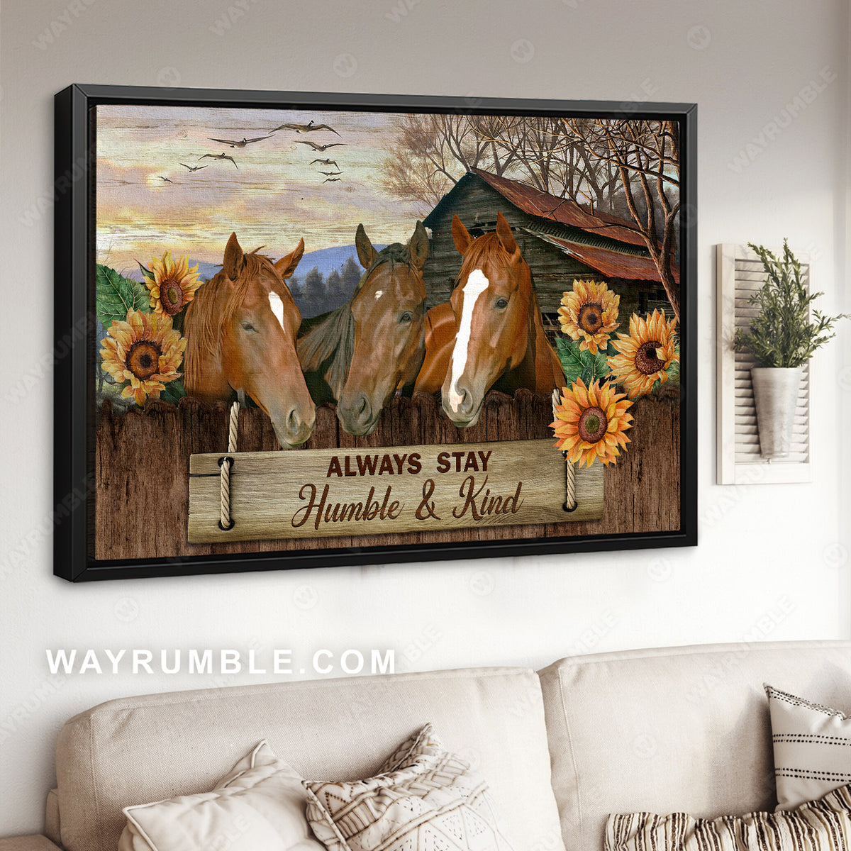 Awesome horse, Stunning helianthus, Tranquil farm, Always stay humble and kind - Jesus Landscape Canvas Prints, Christian Wall Art