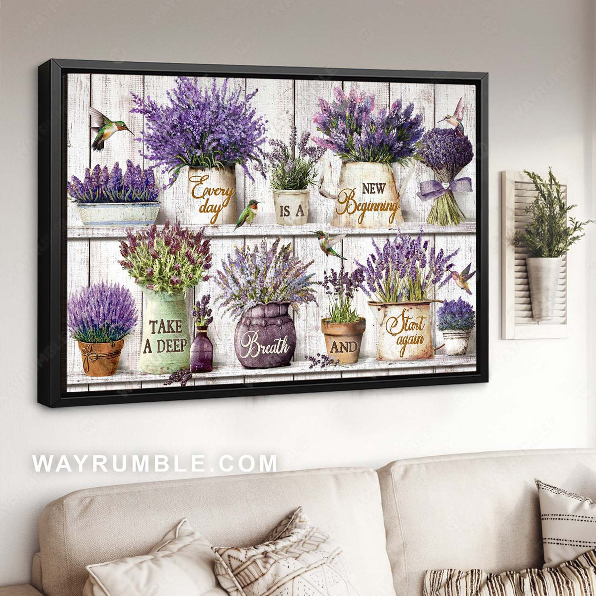 Flower garden, Lovely lavender, Hummingbird painting, Every day is a new beginning - Jesus Landscape Canvas Prints, Home Decor Wall Art