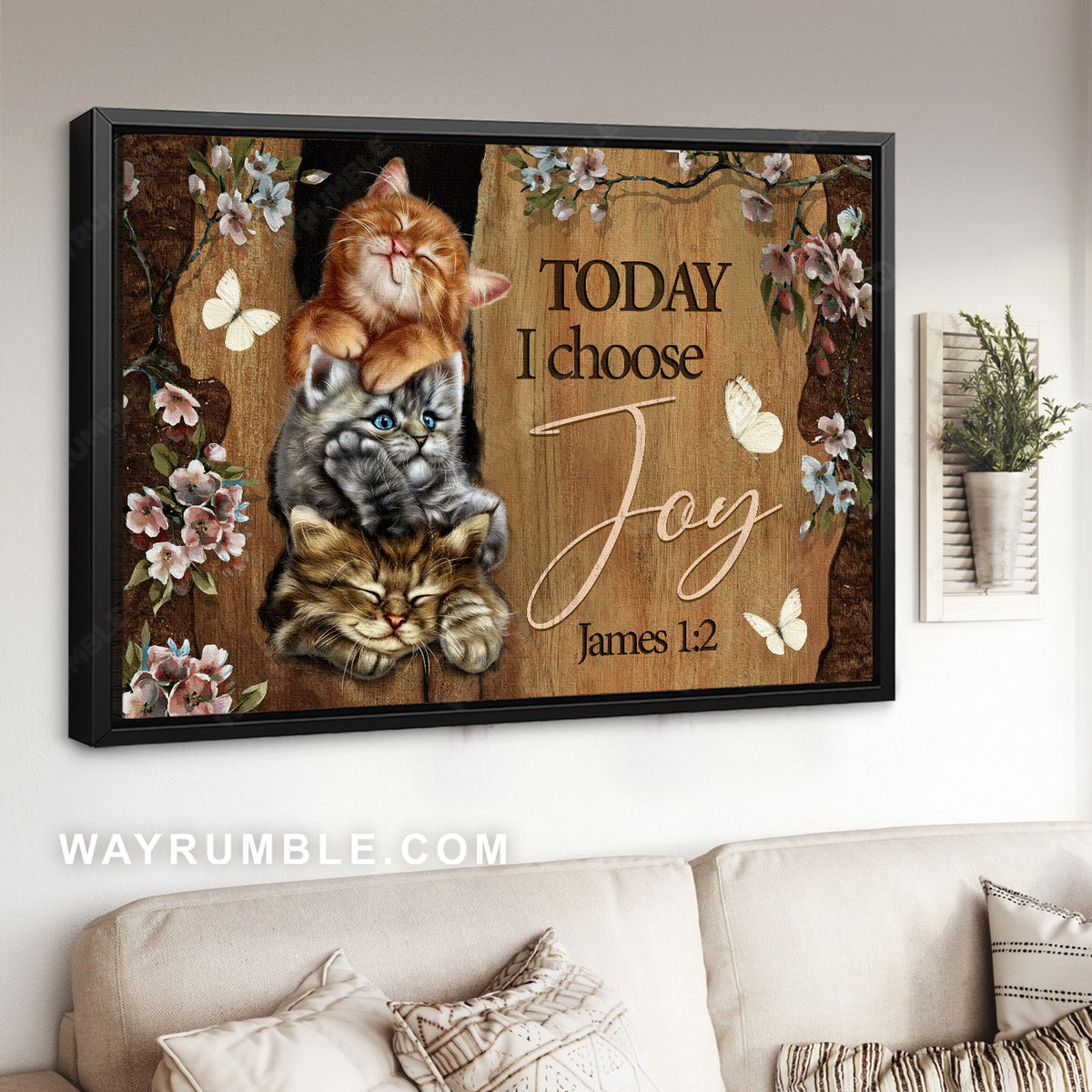 Cat painting, Beautiful flower garden, Bible verse, Today I choose joy - Jesus Landscape Canvas Prints, Home Decor Wall Art