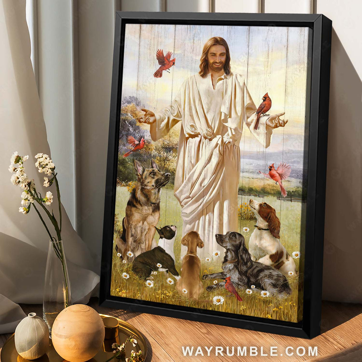Dog drawing, Red cardinal, Jesus painting, Beautiful meadow - Jesus Portrait Canvas Prints, Christian Wall Art