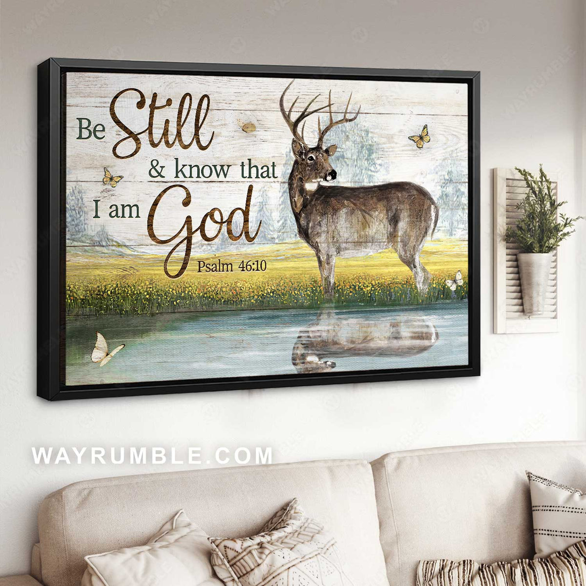 Deer painting, Wild animal, Peaceful flower field, Be still &amp; know that I am God - Jesus Landscape Canvas Prints, Home Decor Wall Art