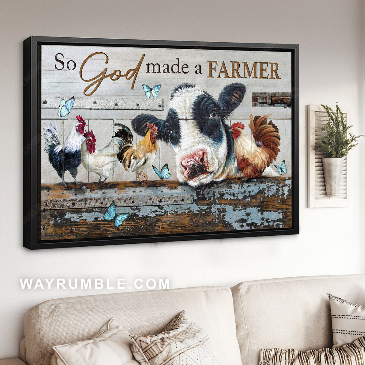 Farm animals, Blue butterfly, Lovely livestock, So God made a farmer - Jesus Landscape Canvas Prints, Home Decor Wall Art