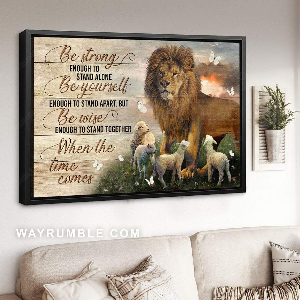 Lion of Judah, Lamb of God, Inspirational quote, Be wise enough to stand together - Jesus Landscape Canvas Prints, Home Decor Wall Art