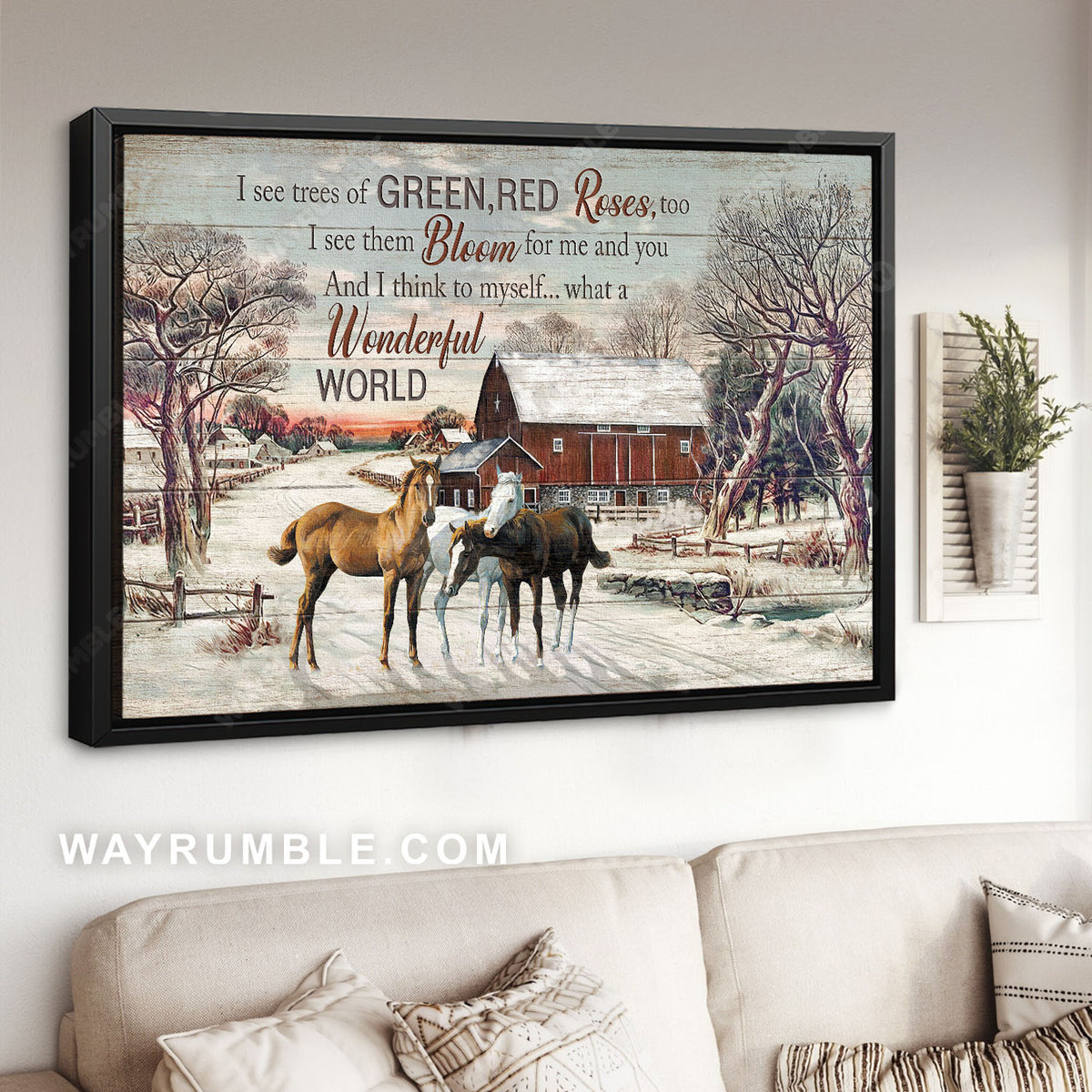 Horse painting, Rustic farmhouse, Snowy village, What a wonderful world - Jesus Landscape Canvas Prints, Home Decor Wall Art