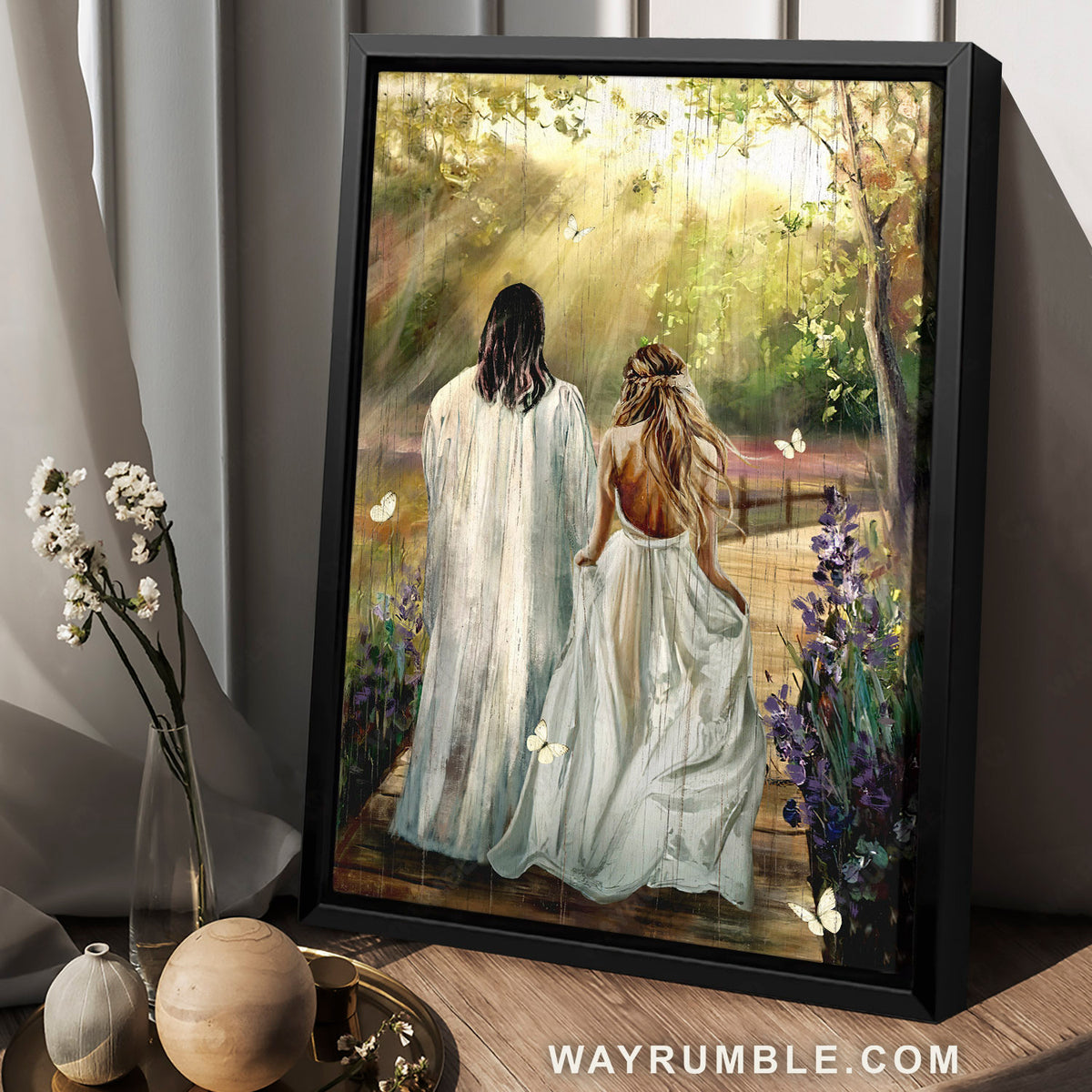 Beautiful forest, Pretty lady, Jesus painting, Walking with Jesus - Jesus Portrait Canvas Prints, Christian Wall Art