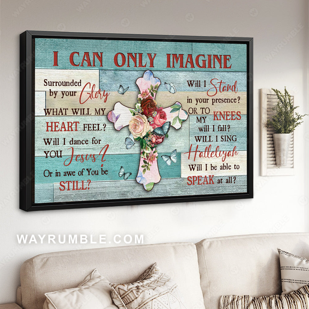 Abstract cross, FIower painting, Blue butterfly, Religious song,  I can only imagine - Jesus Landscape Canvas Prints, Home Decor Wall Art