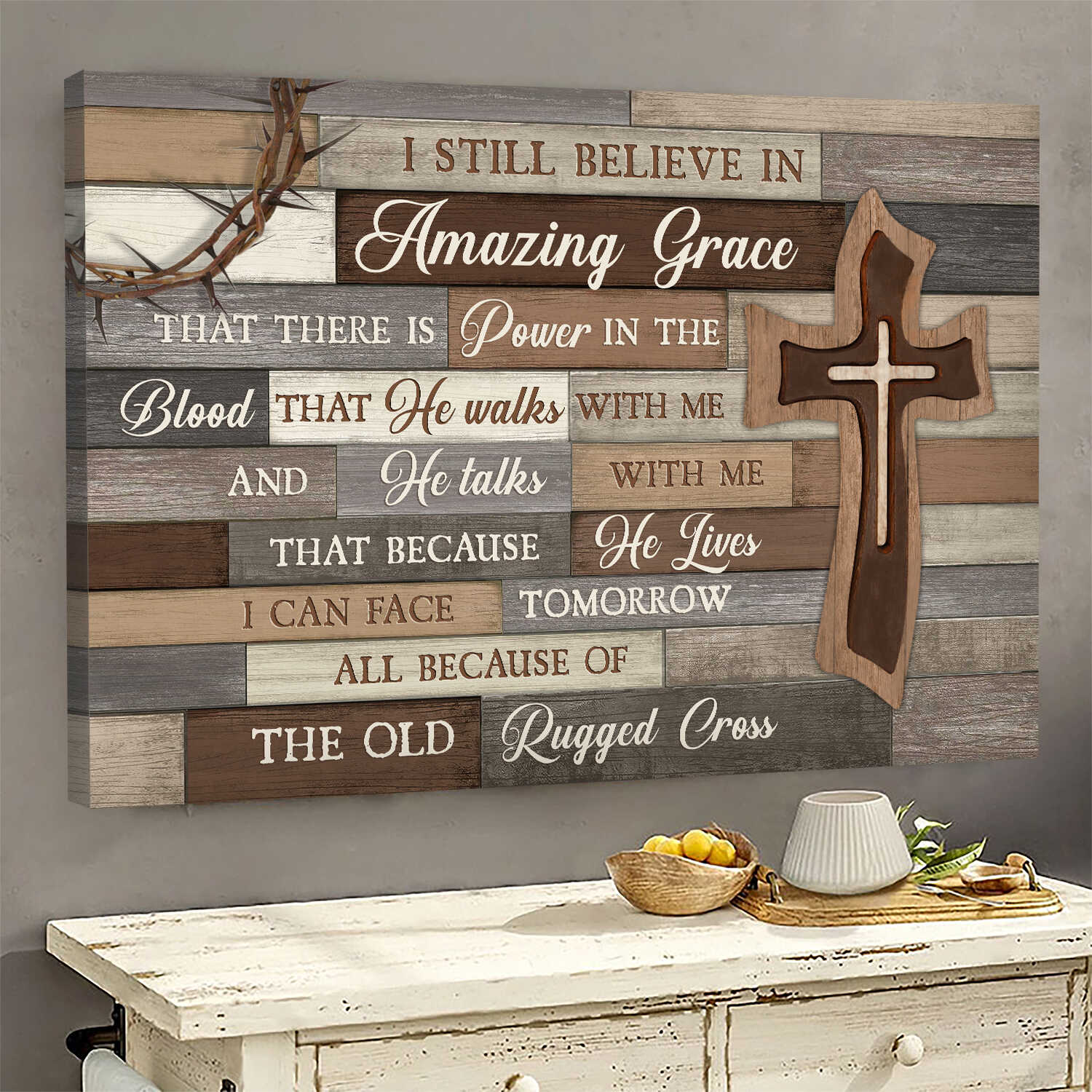 Wooden cross, Vintage Style, I still believe in amazing grace - Jesus Landscape Canvas Prints, Wall Art