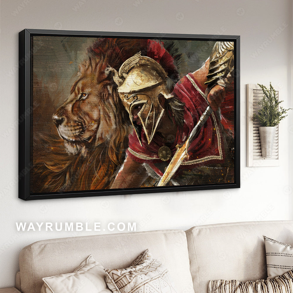 Lion of Judah, Helmet of salvation, Great painting, A brave warrior of God - Jesus Landscape Canvas Prints, Christian Wall Art