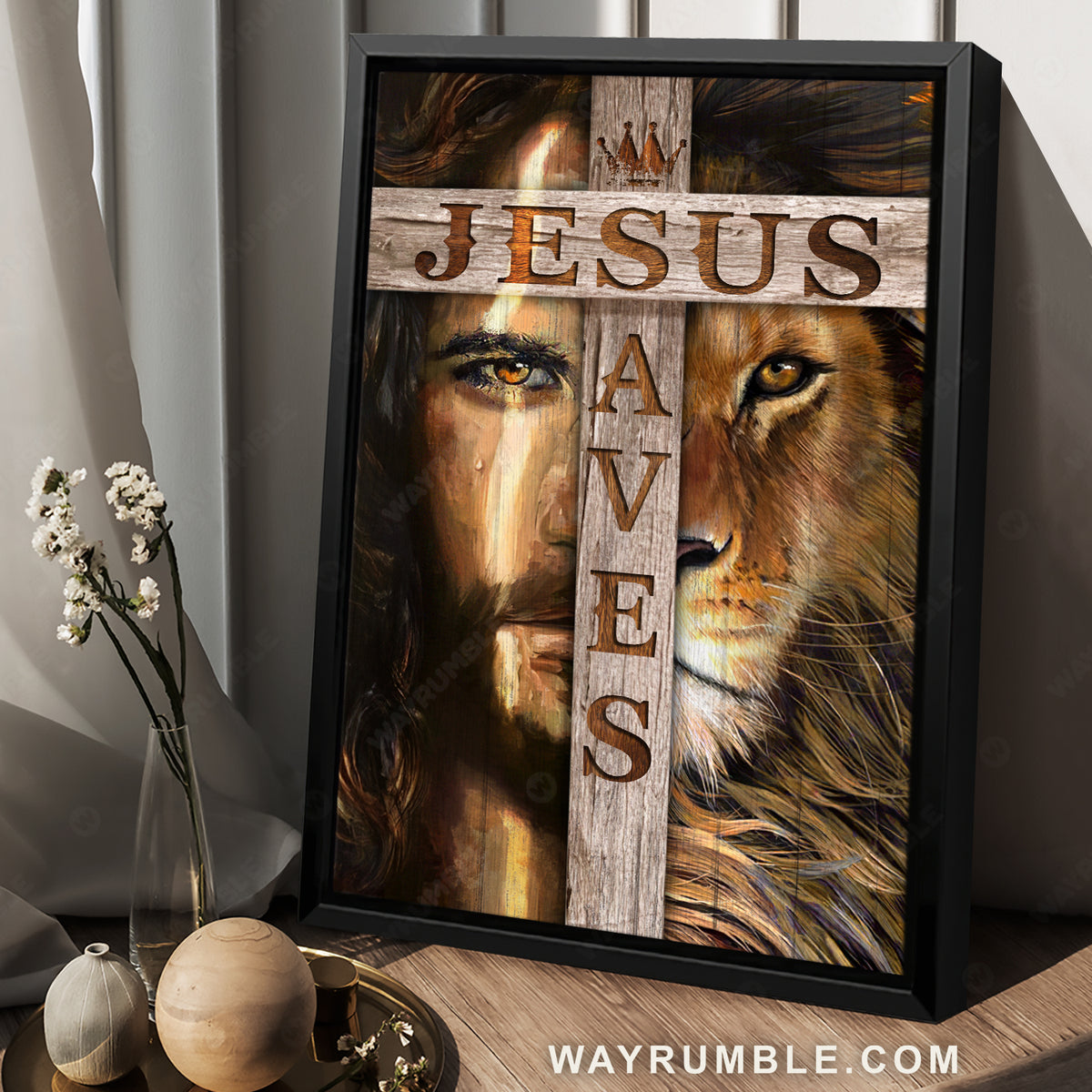 Abstract art, Jesus painting, Lion of Judah, Wooden cross, Jesus saves - Jesus Portrait Canvas Prints, Christian Wall Art