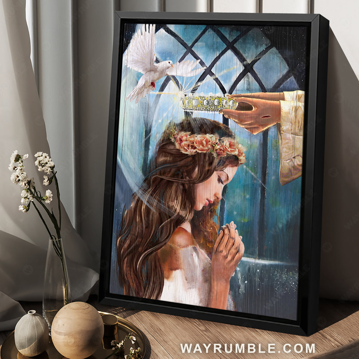 Gorgeous crown, Pretty flower wreath, Holy spirit dove, Beautiful queen - Jesus Portrait Canvas Prints, Christian Wall Art