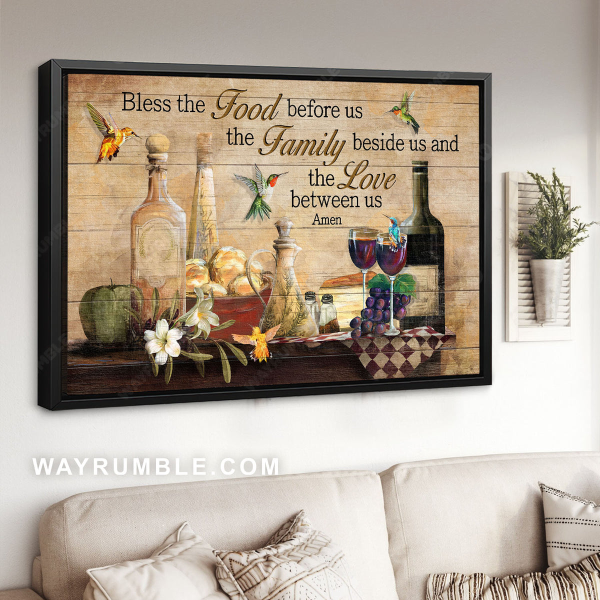 Dining table, Hummingbird painting, Food drawing, Bless the food before us - Jesus Landscape Canvas Prints, Home Decor Wall Art