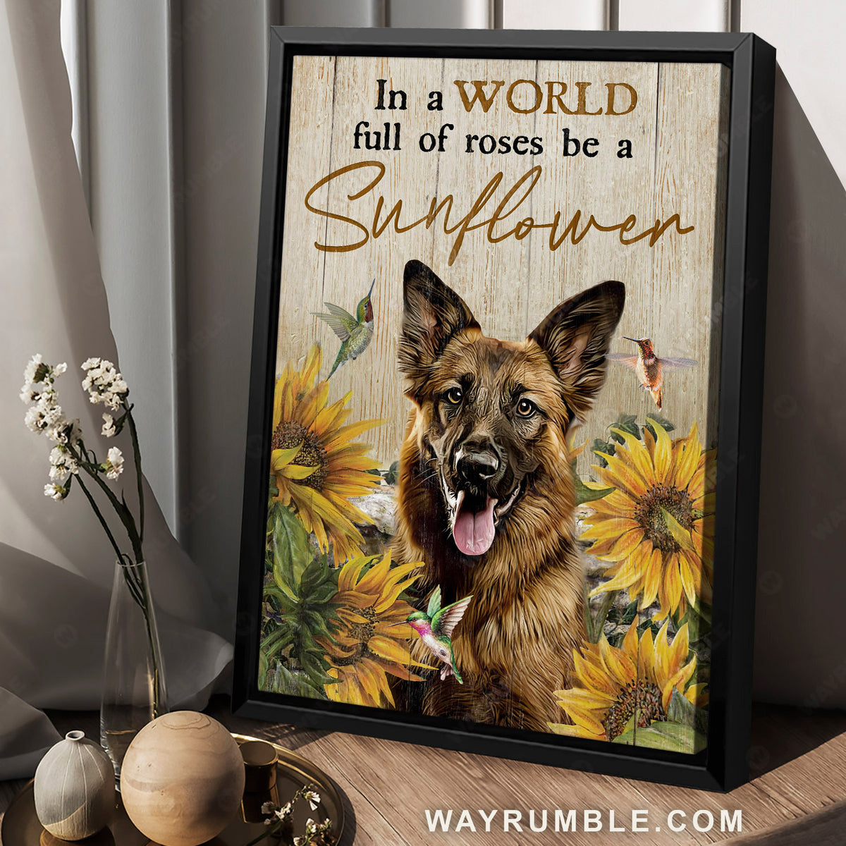 German Shepherd, Guard dog, Hummingbird drawing, Be a sunflower - Jesus Portrait Canvas Prints, Home Decor Wall Art