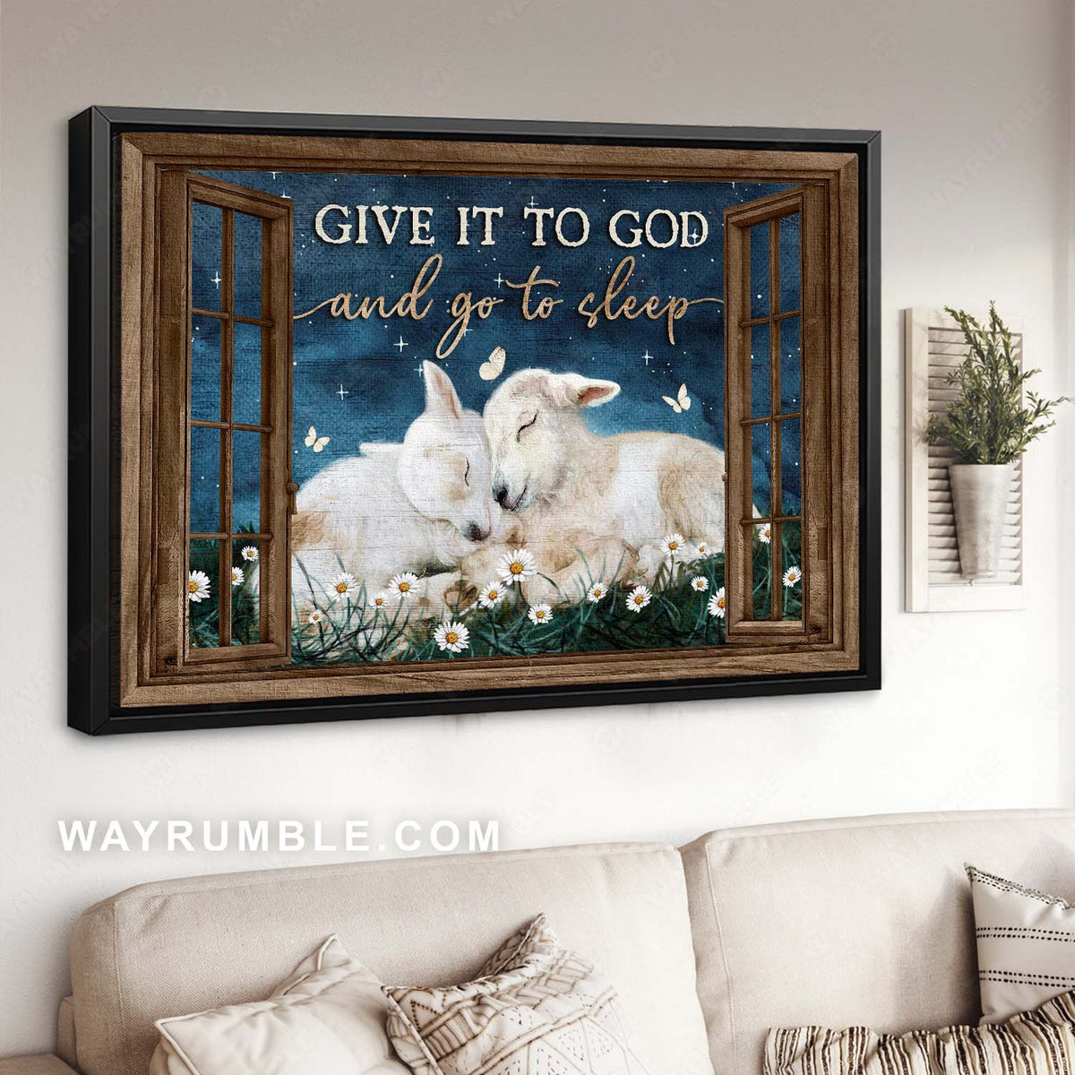 Daisy flower, Peaceful night, Lamb of God, Give it to God and go to sleep - Jesus Landscape Canvas Prints, Home Decor Wall Art