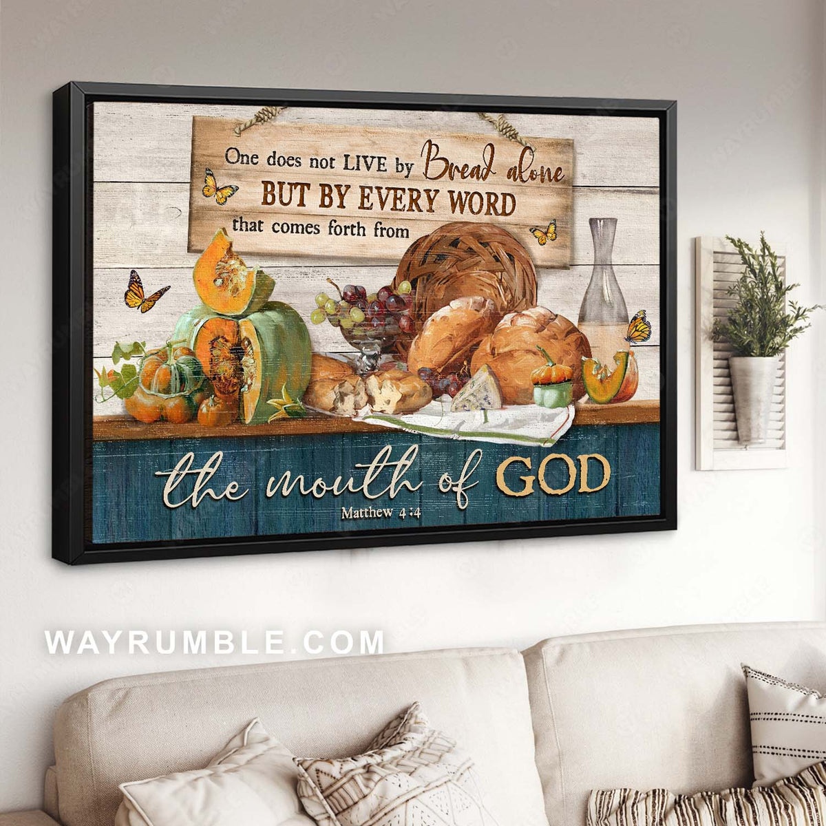Bible verse, Food drawing, Monarch butterfly, One does not live by bread alone - Jesus Landscape Canvas Prints, Home Decor Wall Art