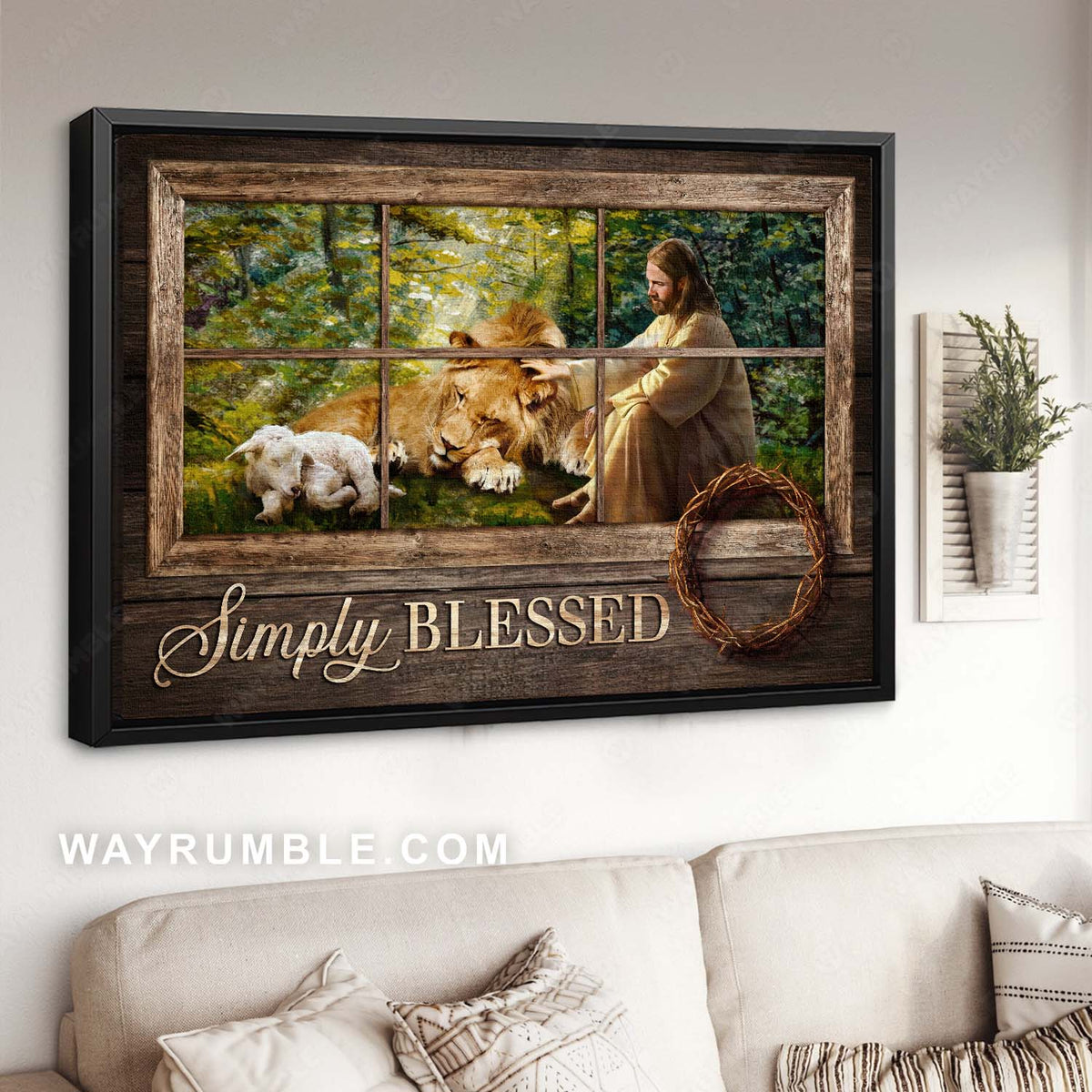 Crown of thorns, Lion of Judah, Lamb of God, Simply blessed - Jesus Landscape Canvas Prints, Christian Wall Art