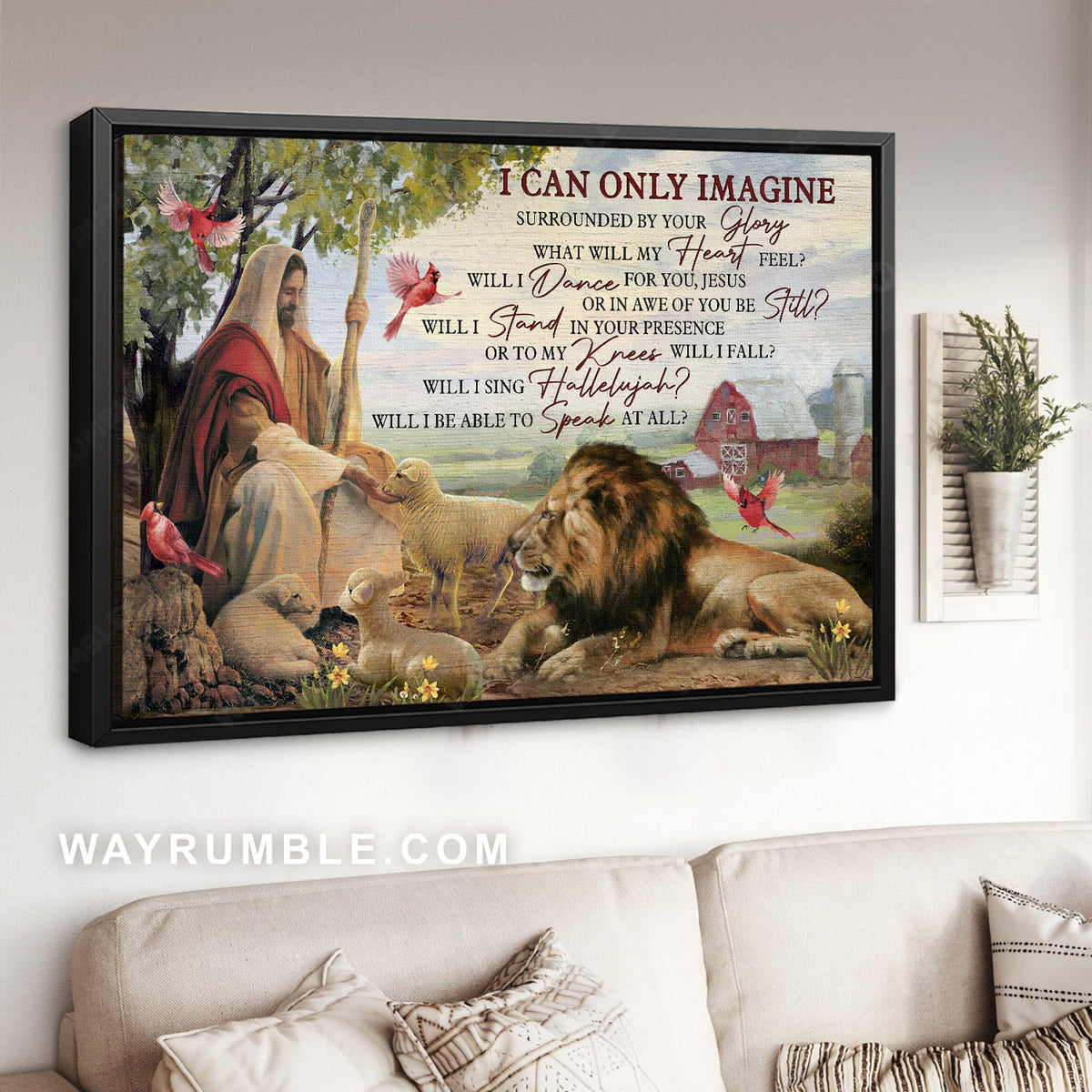 Lion of Judah, Lamb of God, Red cardinal, Inspirational quote, I can only imagine - Jesus Landscape Canvas Prints, Home Decor Wall Art