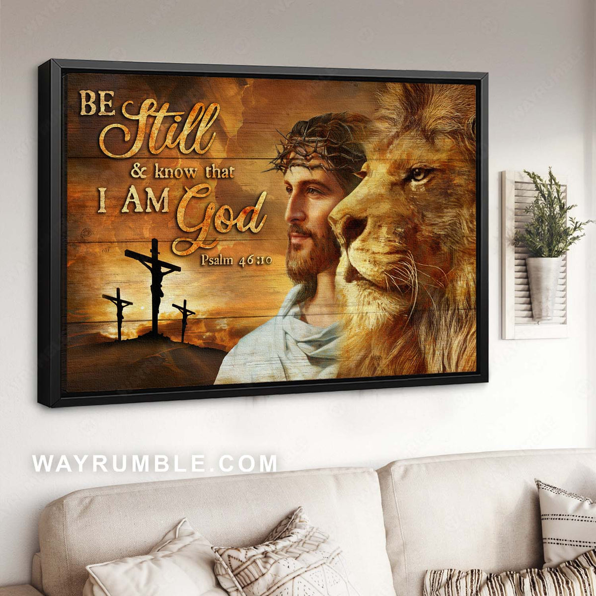 Crucifixion of Jesus, Jesus painting, Lion of Judah, Be still &amp; know that I am God - Jesus Landscape Canvas Prints, Christian Wall Art