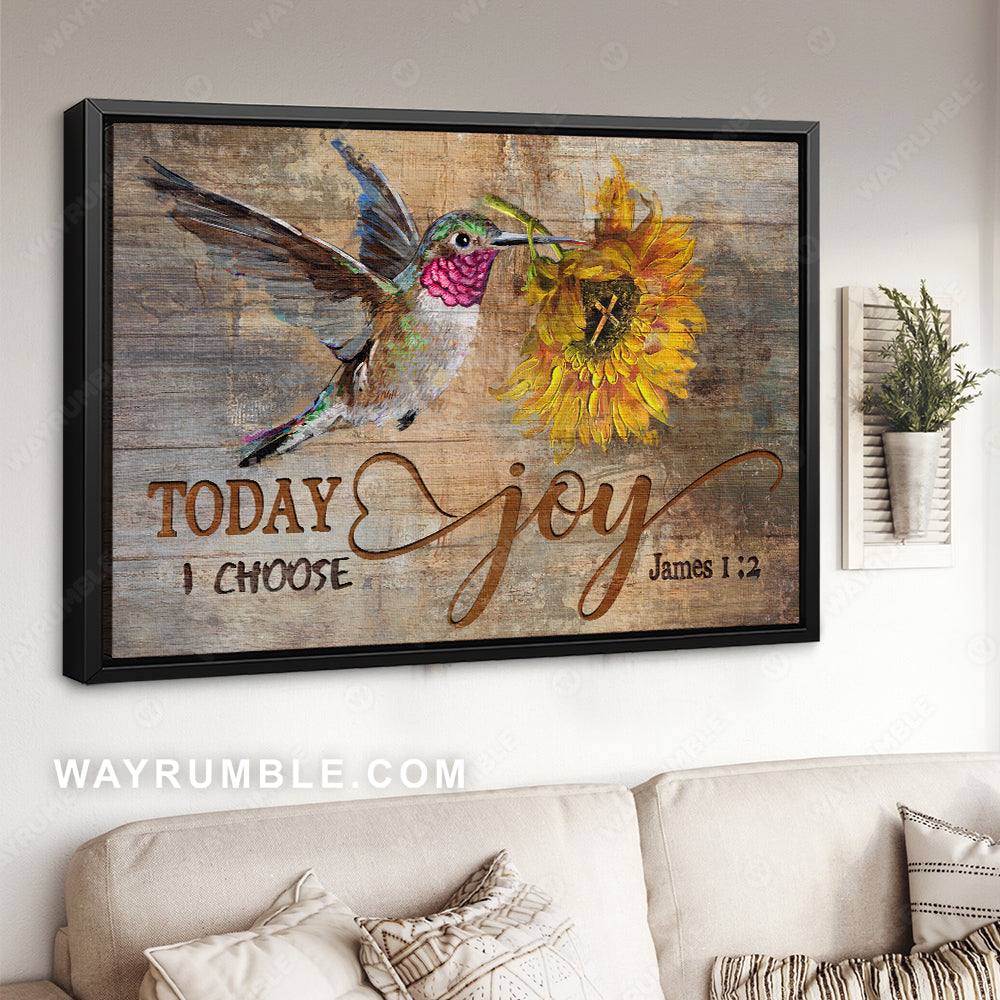Beautiful hummingbird painting, Amazing sunflower, Today I choose joy - Jesus Landscape Canvas Prints, Christian Wall Art