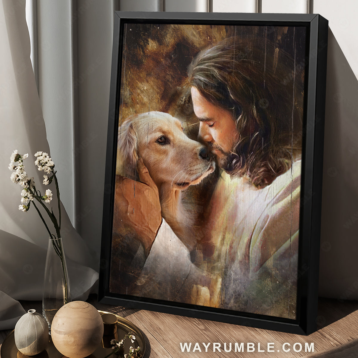 Golden Retriever, Dog drawing, Jesus painting, In God arms - Jesus Portrait Canvas Prints, Christian Wall Art