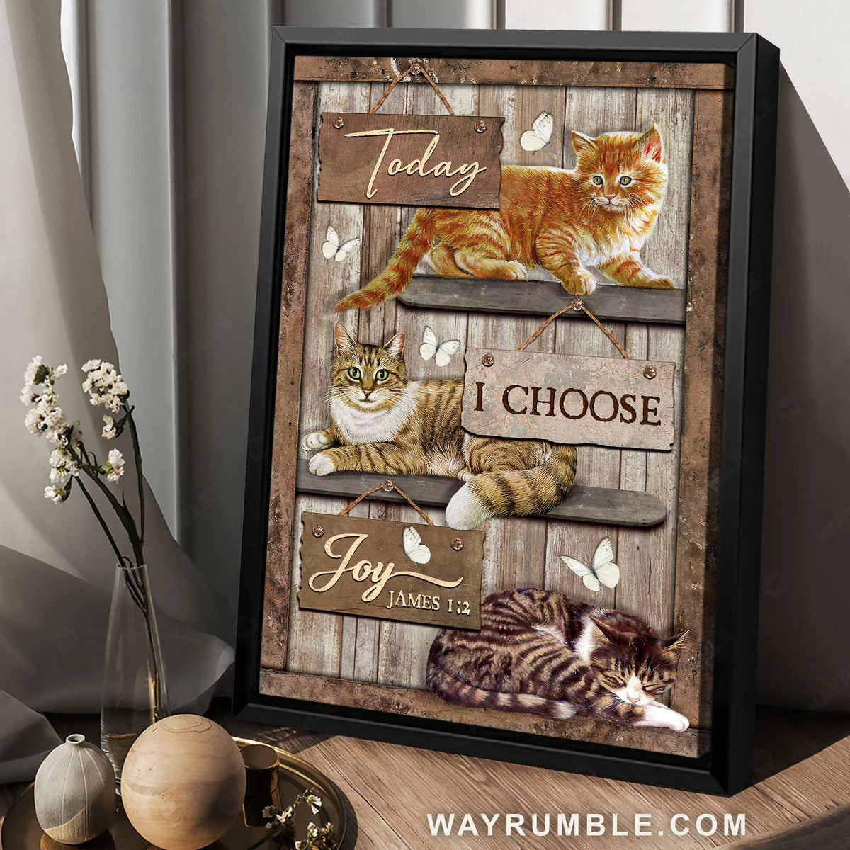 Adorable cats, White butterfly, Verse of the day, Today I choose joy - Jesus Portrait Canvas Prints, Christian Wall Art