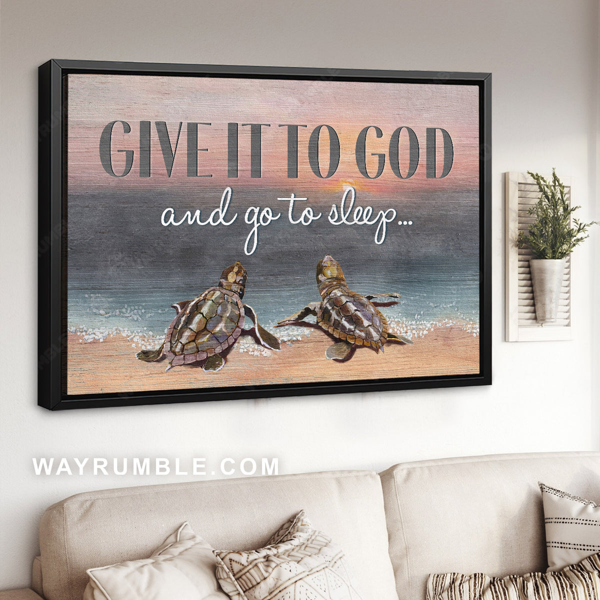 Abtract art, Sea turtle painting, On the beach, Give it to God and go to sleep - Jesus Landscape Canvas Prints, Home Decor Wall Art