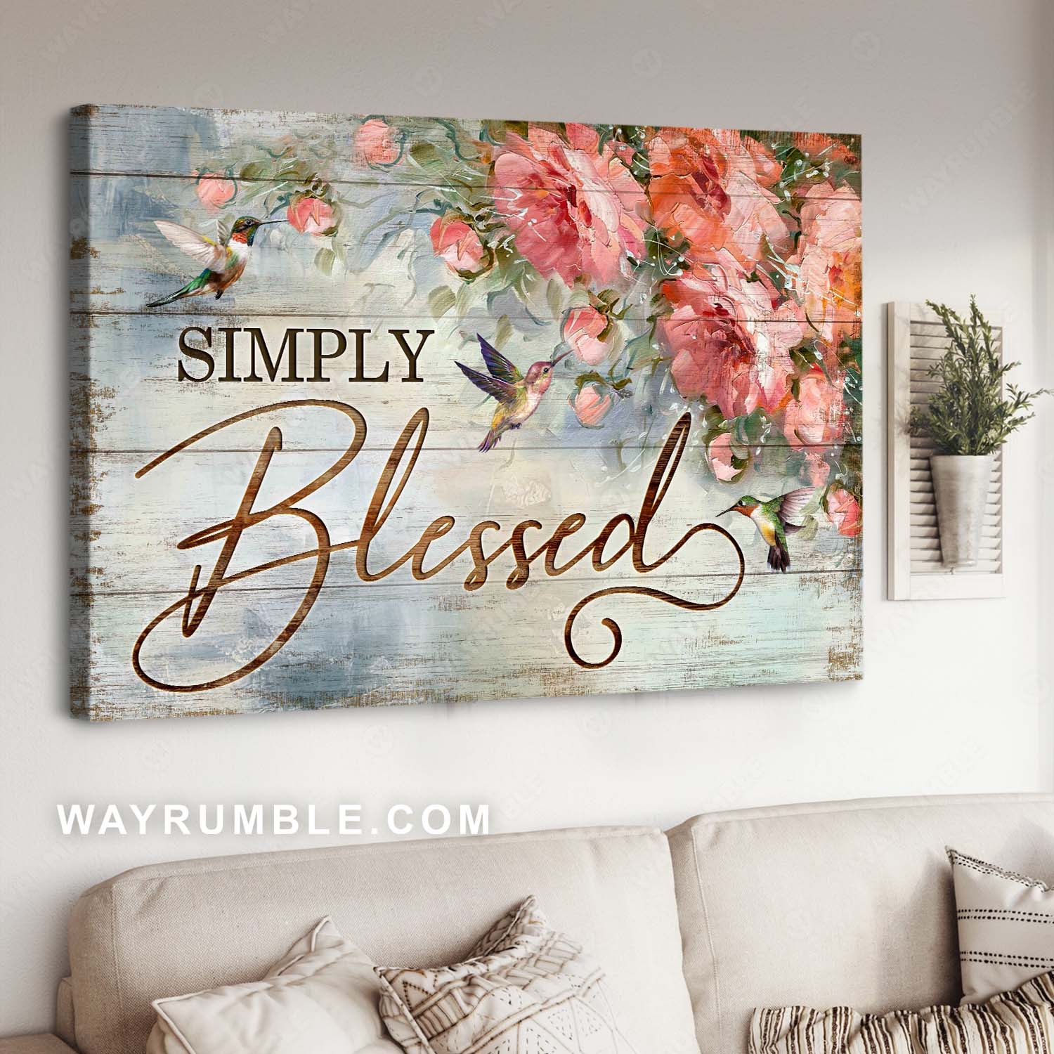Beautiful red flower, Hummingbird painting, Vintage art, Simply blessed - Jesus Landscape Canvas Prints, Home Decor Wall Art