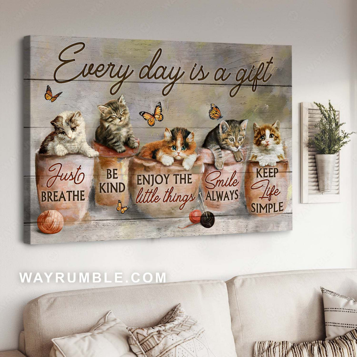 Cute kittens, Cat painting, Monarch butterfly, Every day is a gift - Jesus Landscape Canvas Prints, Home Decor Wall Art