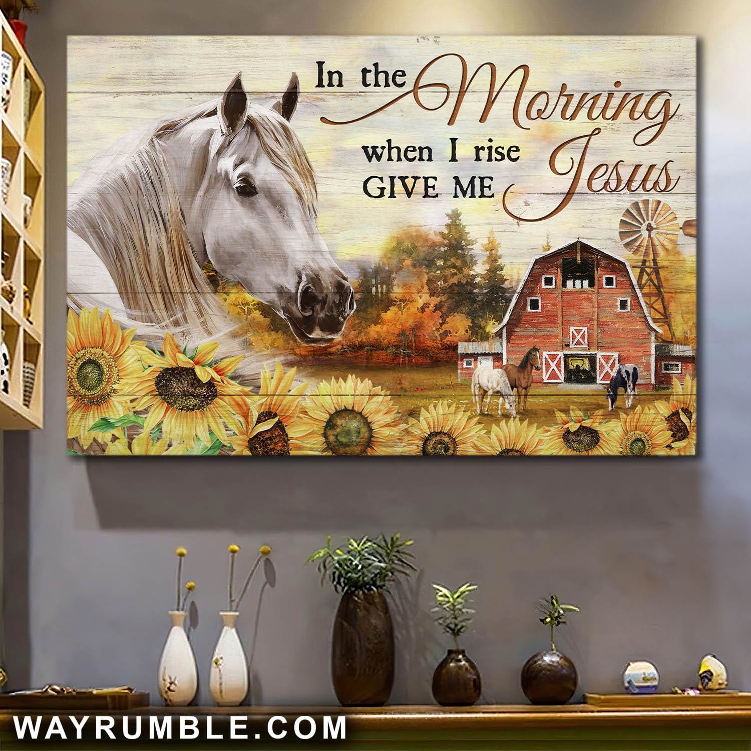 Horse, Autumn farm, Sunflower, In the morning when I rise give me Jesus - Jesus Landscape Canvas Prints, Wall Art