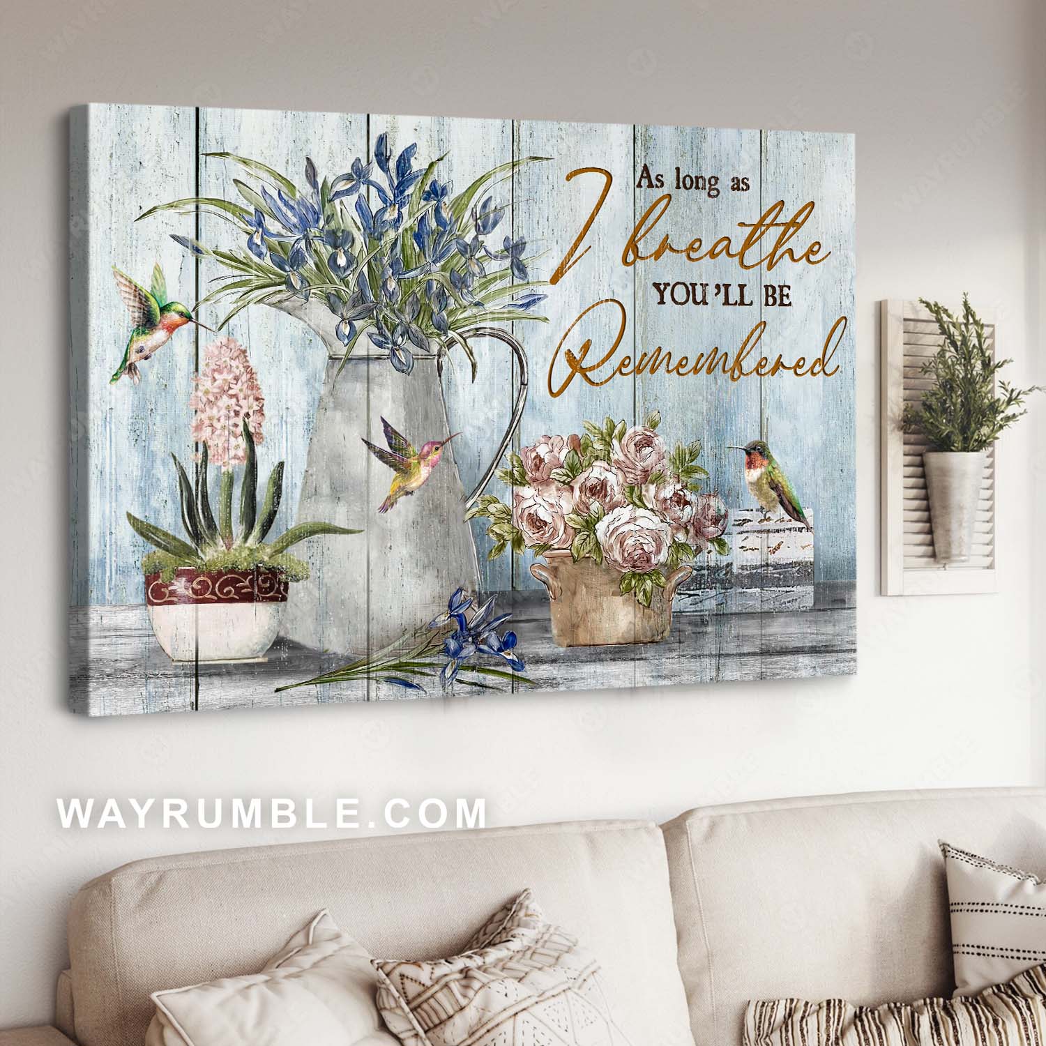 Flower painting, Watercolor hummingbird, Memorial gift, You'll be remember - Jesus Landscape Canvas Prints, Home Decor Wall Art