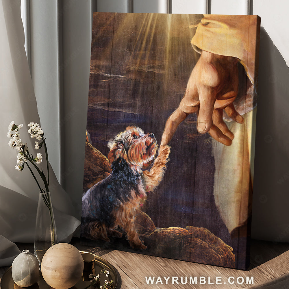 Cute Yorkshire Terrier, Dog lover gift, Abstract dog painting, Take the hand of God - Jesus Portrait Canvas Prints, Home Decor Wall Art