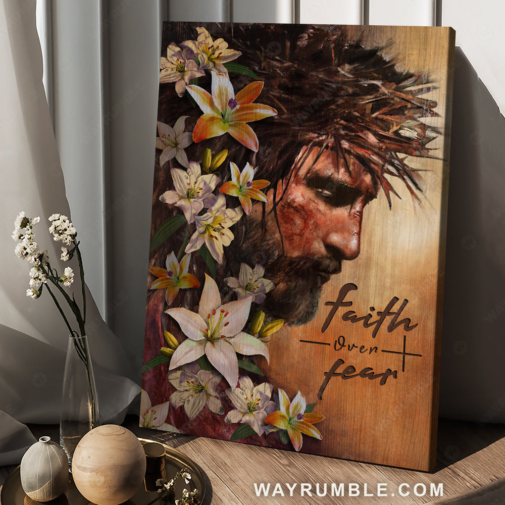 Jesus painting, Lily flowers, Bible verse, Faith over fear - Jesus Portrait Canvas Prints, Christian Wall Art