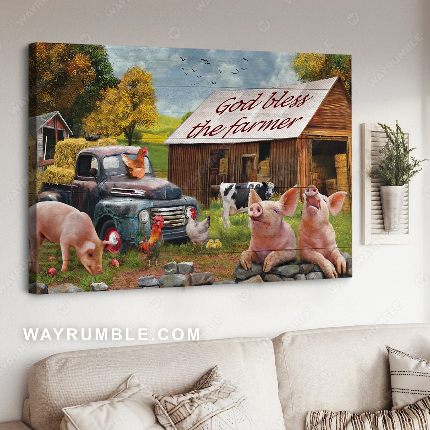 Happy livestock farm, Cute cattle and poultry, God bless the farmer - Jesus Landscape Canvas Prints, Christian Wall Art