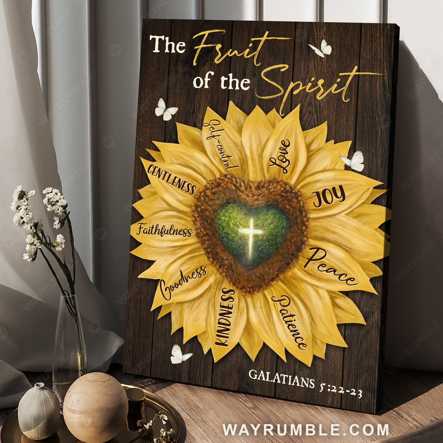 Big sunflower, Heart shape, Cross, The fruit of the spirit - Jesus Portrait Canvas Prints, Christian Wall Art