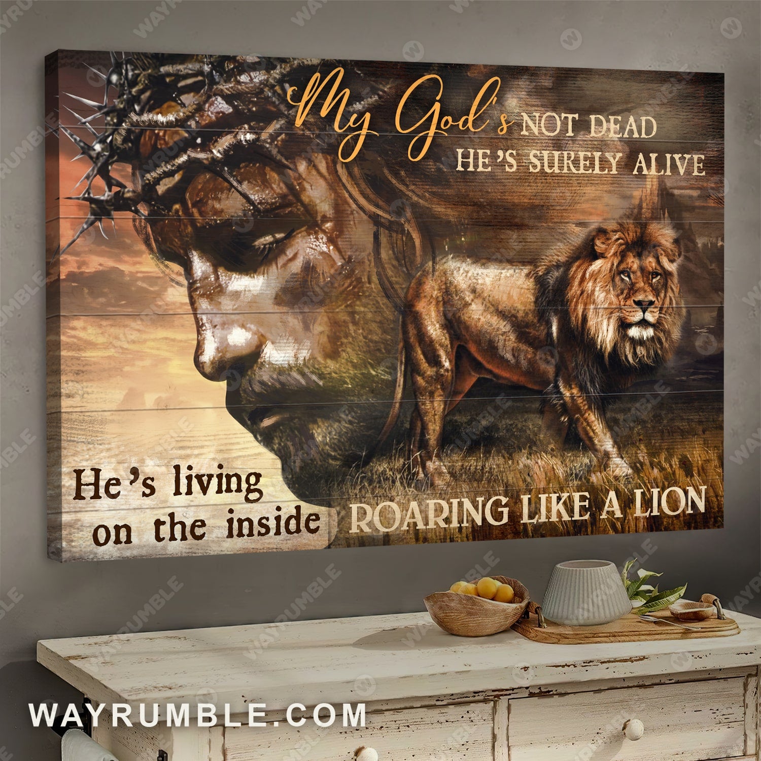 God, Lion of Judah, My God's not dead, He's surely alive - Jesus Landscape Canvas Prints, Wall Art