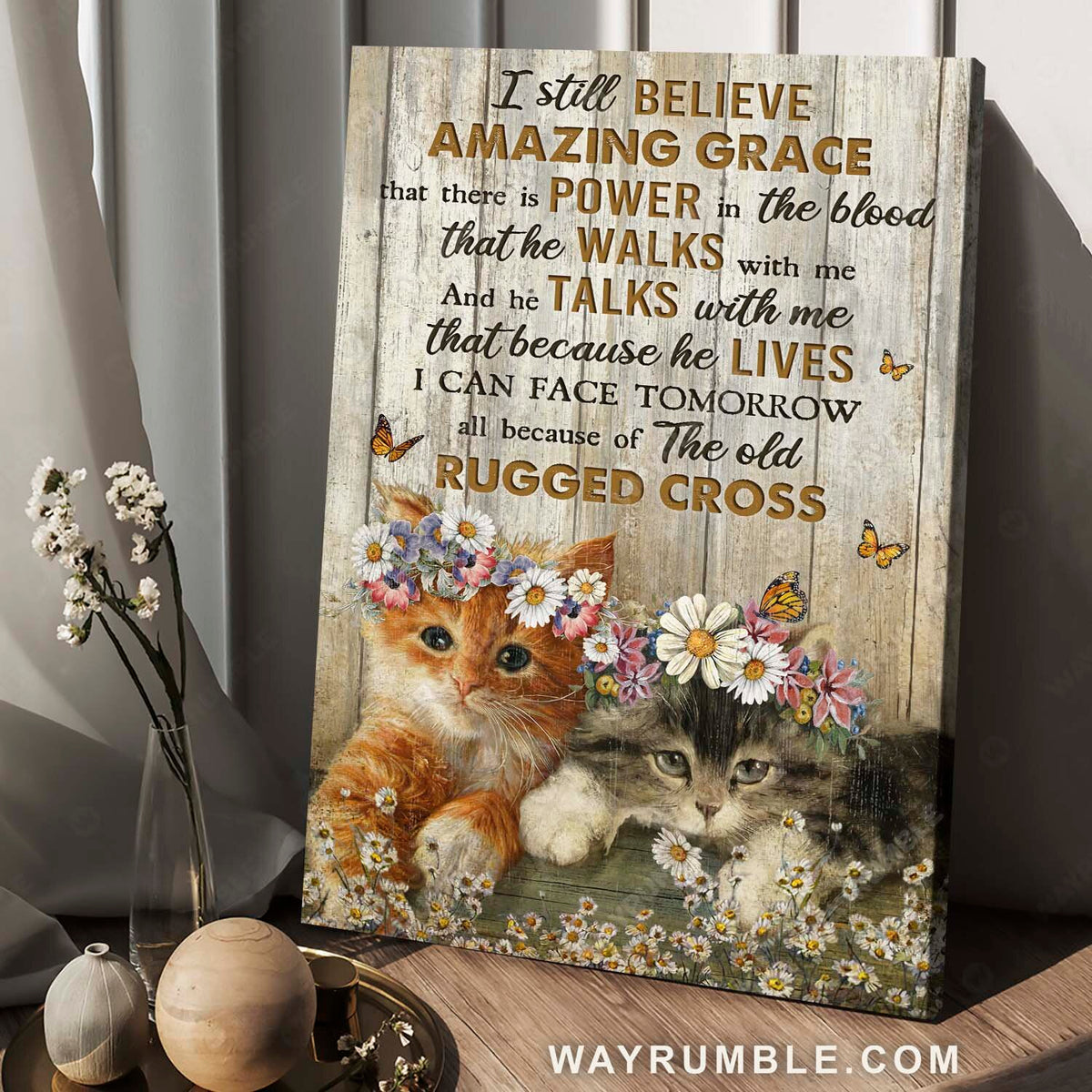 Cute kittens, Daisy garden, Monarch butterfly, I still believe in amazing grace - Jesus Portrait Canvas Prints, Home Decor Wall Art