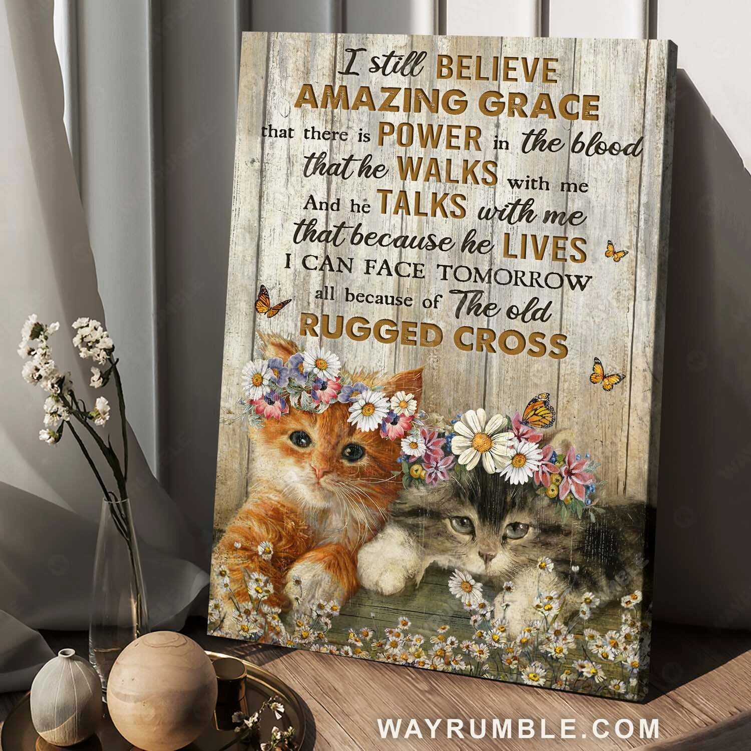 Cute kittens, Daisy garden, Monarch butterfly, I still believe in amazing grace - Jesus Portrait Canvas Prints, Home Decor Wall Art