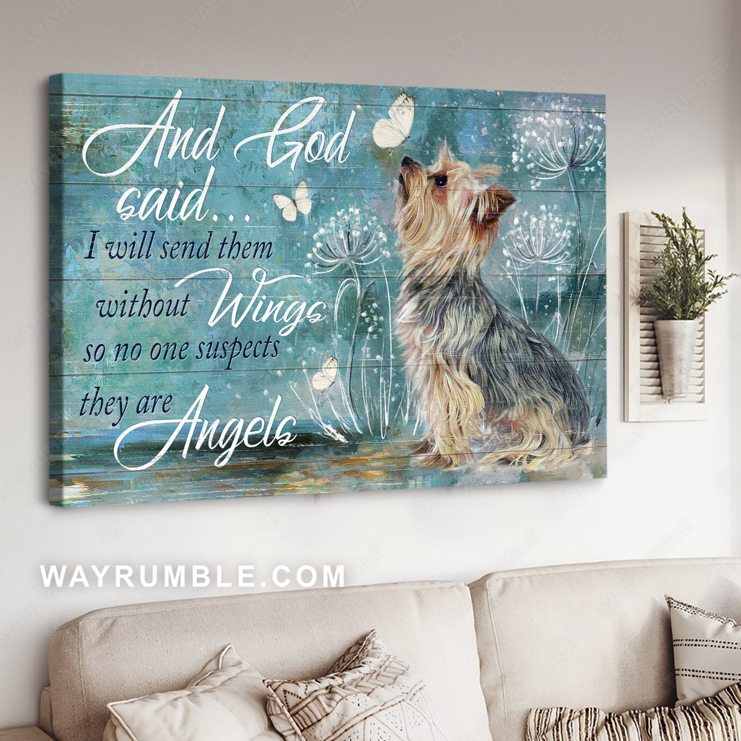Yorkshire Terrier, Dog drawing, White butterfly, And God said - Jesus Landscape Canvas Prints, Home Decor Wall Art