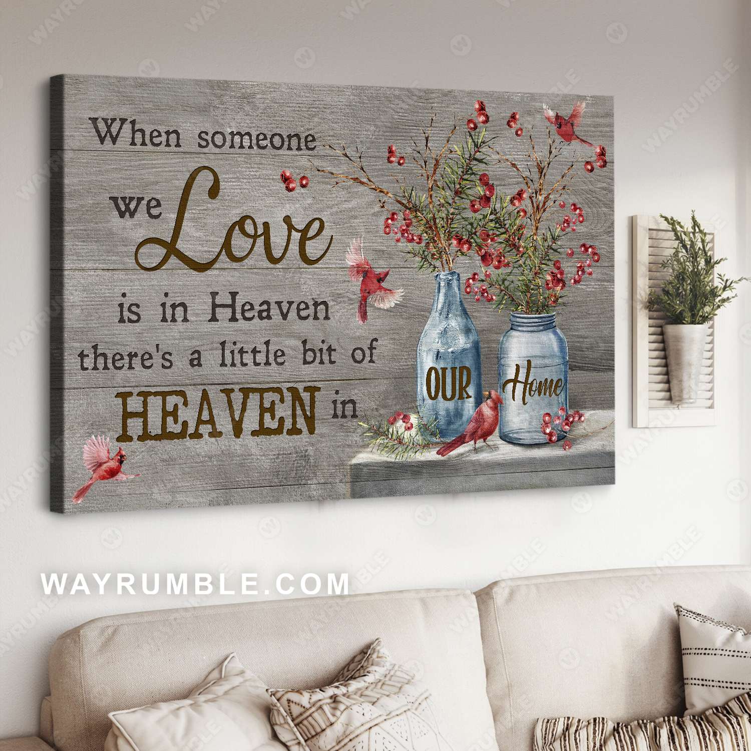 Red cardinal, Cranberry painting, Flower pot, When someone we love is in heaven - Jesus Landscape Canvas Prints, Christian Wall Art