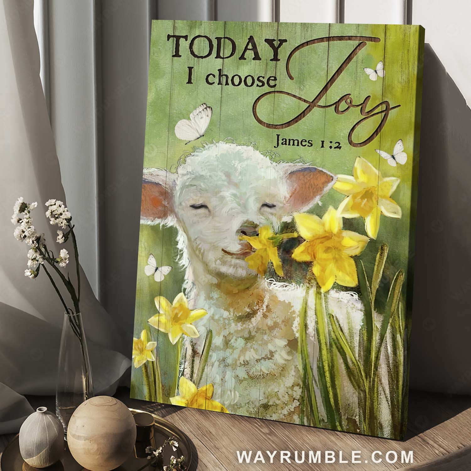 Lamb of God, White butterfly, Watercolor flowers, Abstract art, Today I choose joy - Jesus Portrait Canvas Prints, Christian Wall Art