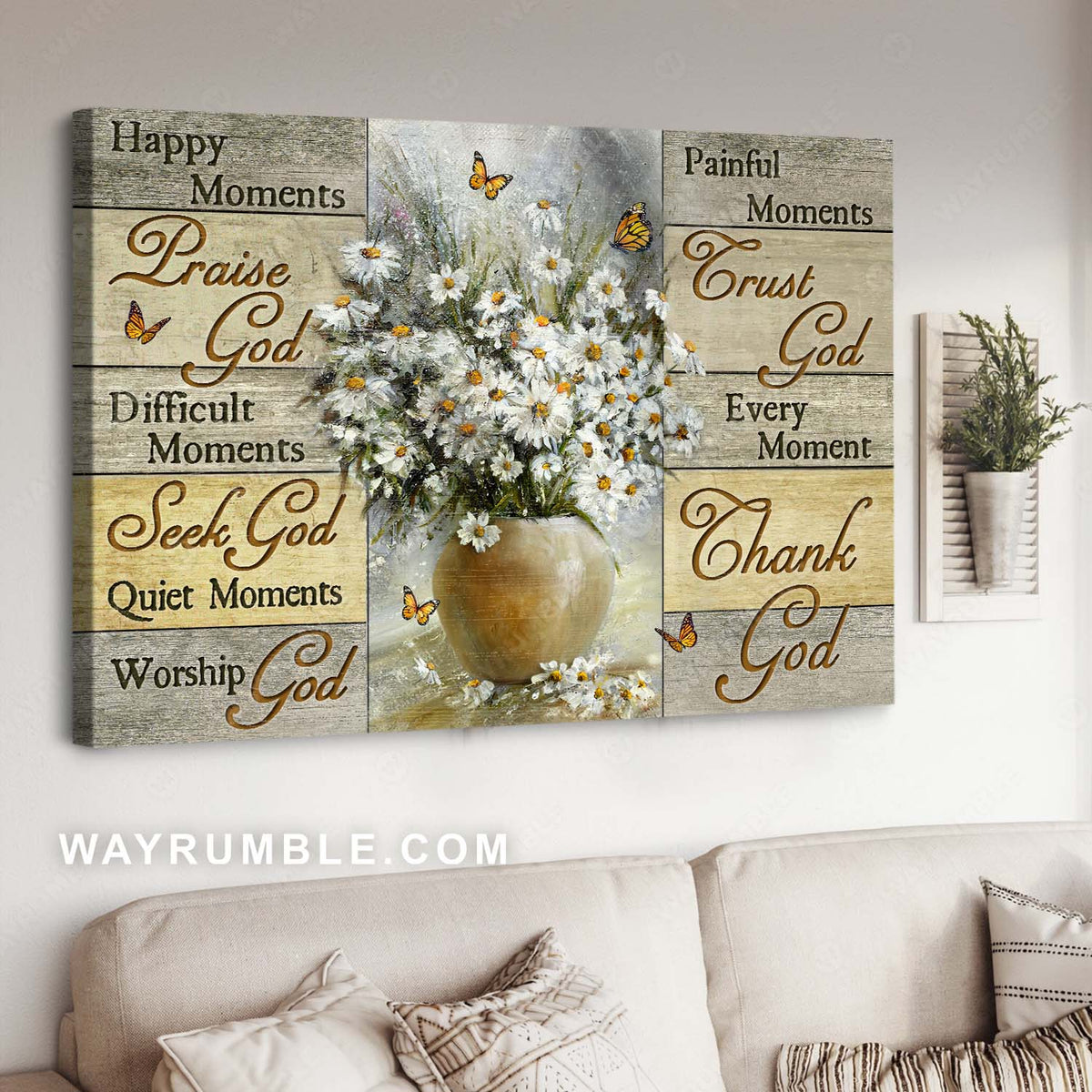 Rustic daisy flower, Monarch butterfly, Flower painting, Every moment, thank God - Jesus Landscape Canvas Prints, Home Decor Wall Art
