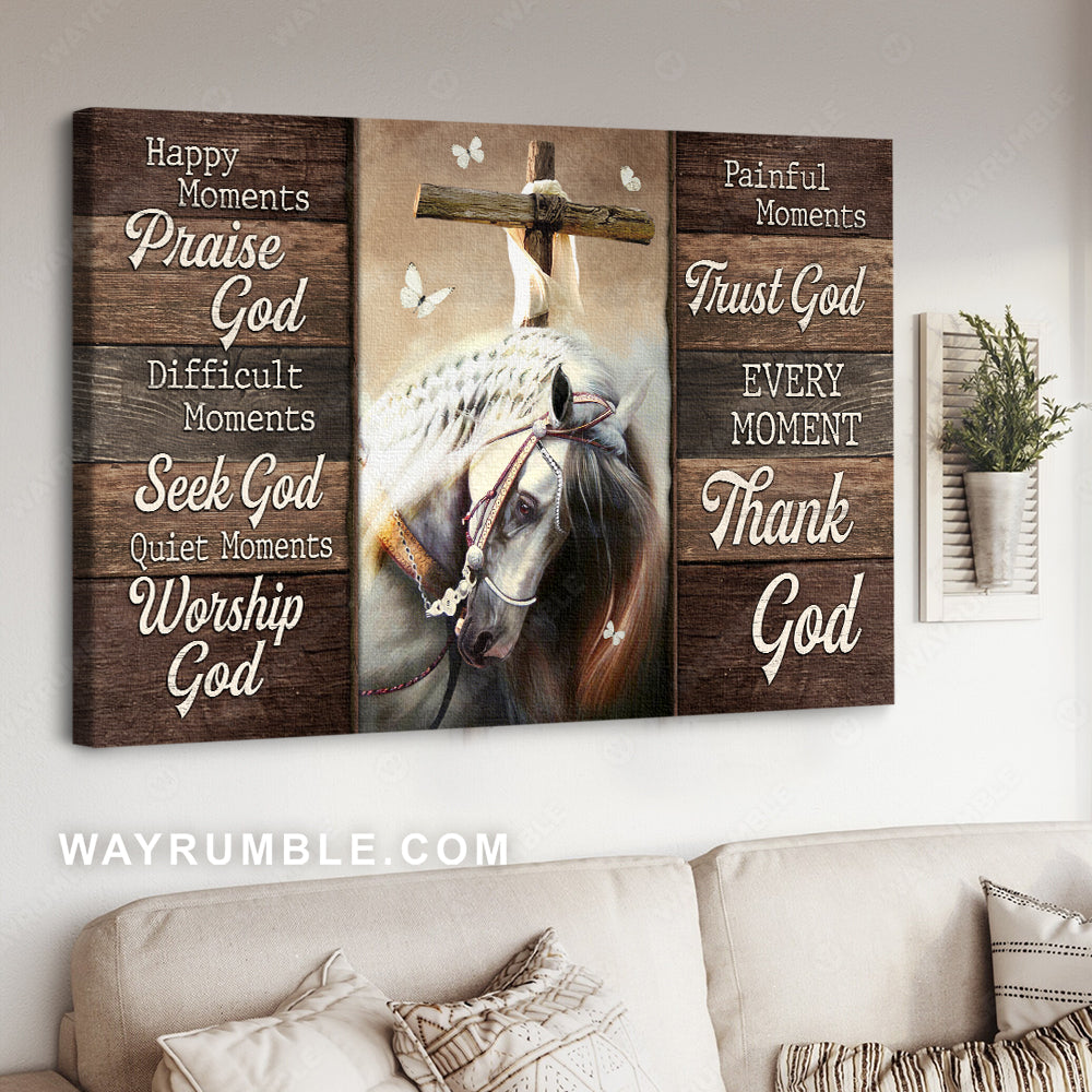 Awesome horse painting, Lovely white butterfly, Every moment thank God - Jesus Landscape Canvas Prints, Christian Wall Art
