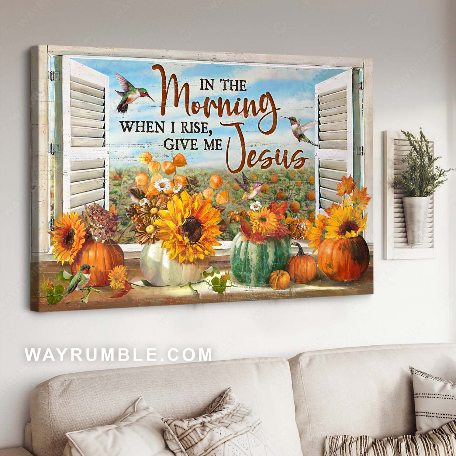 Hummingbird painting, Pumpkin patch, Lovely sunflower, In the morning when I rise - Jesus Landscape Canvas Prints, Home Decor Wall Art