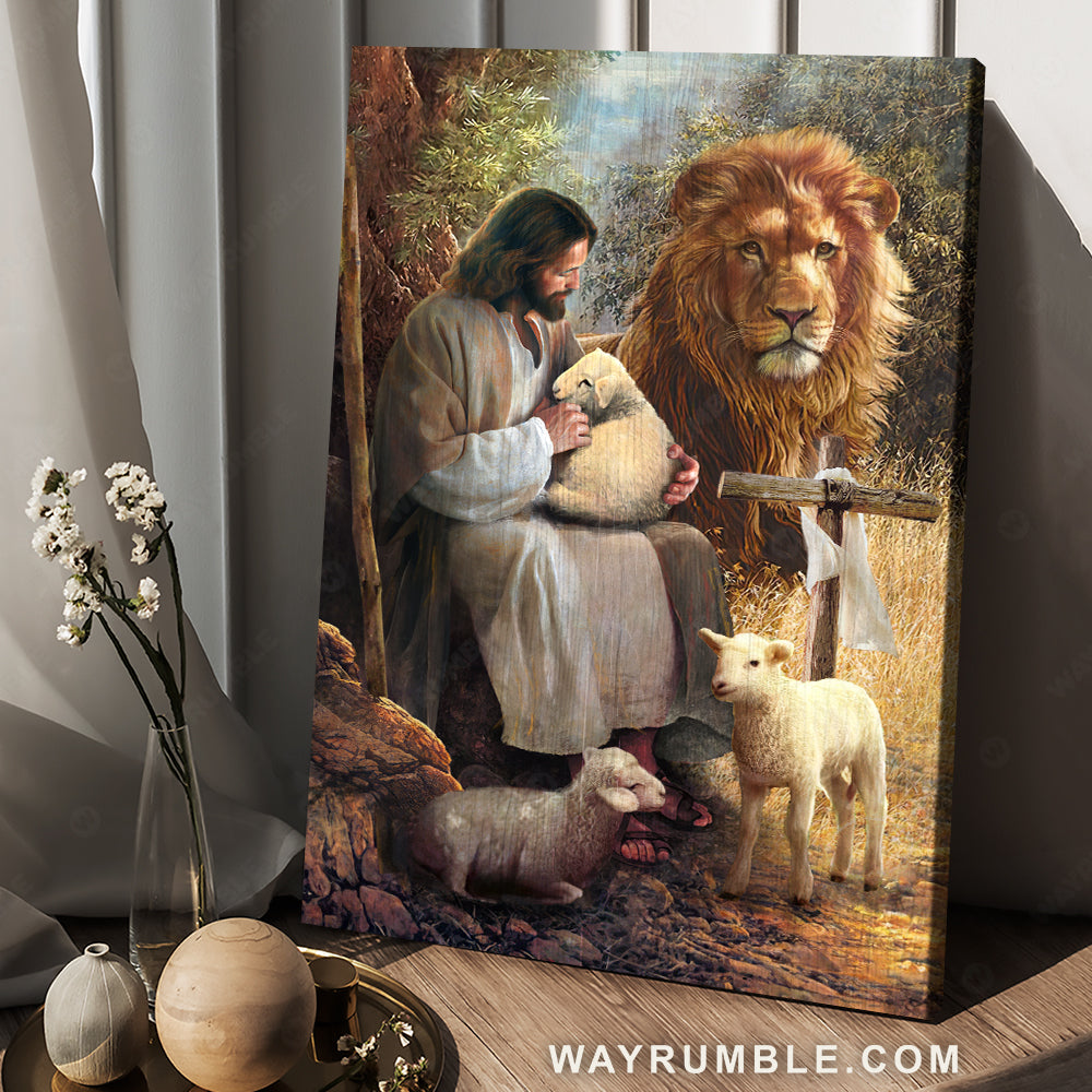 Beautiful painting, Lion of Judah, Lamb of God, Enjoy the peaceful moment - Jesus Portrait Canvas Prints, Christian Wall Art