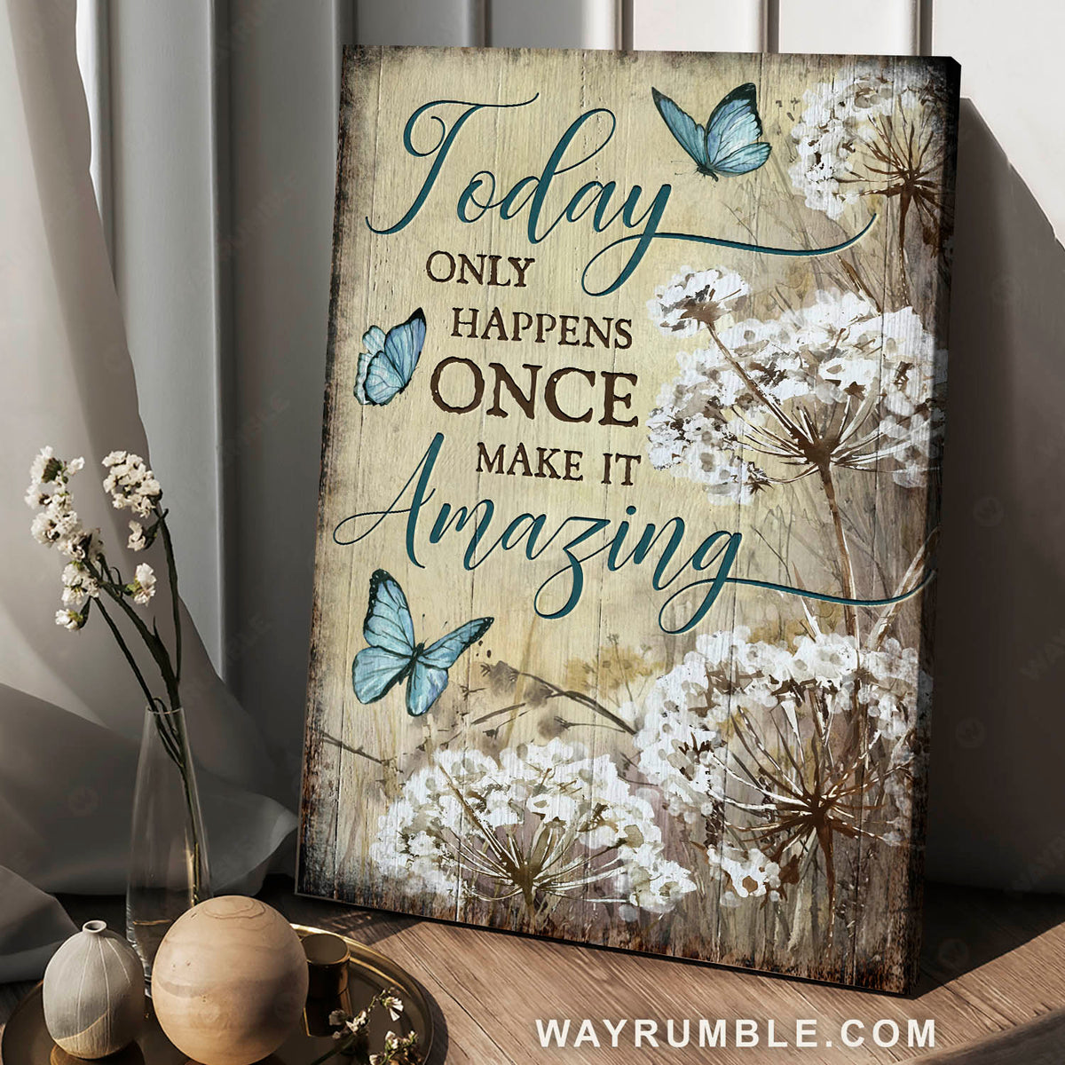 Enchanting blue butterfly, Stunning dandelion drawing, Today only happens once - Jesus Portrait Canvas Prints, Christian Wall Art